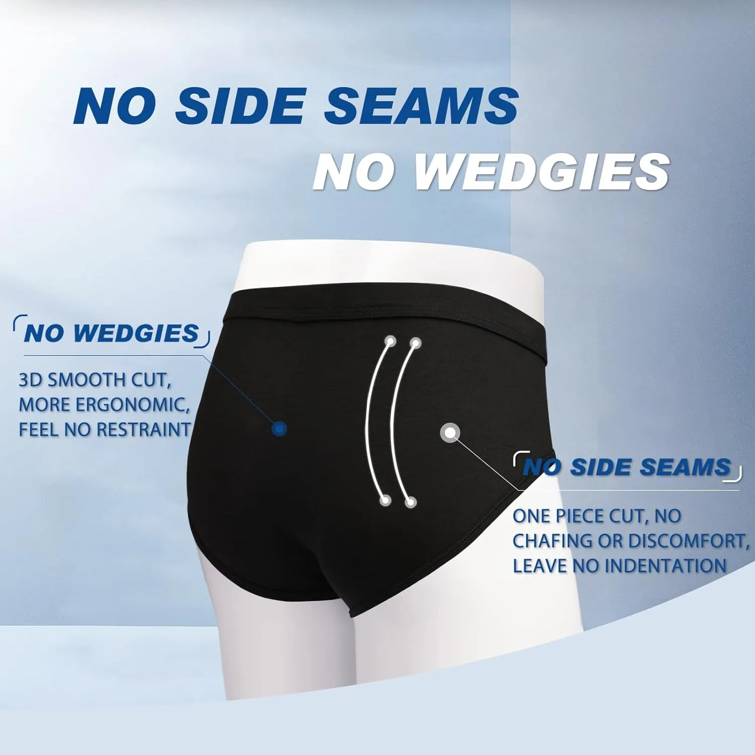 BAMBOO COOL Men's Tagless Briefs Coverd Waistband Comfort Soft Underwear with Contour Pouch Breathable Underpants, Multipacks