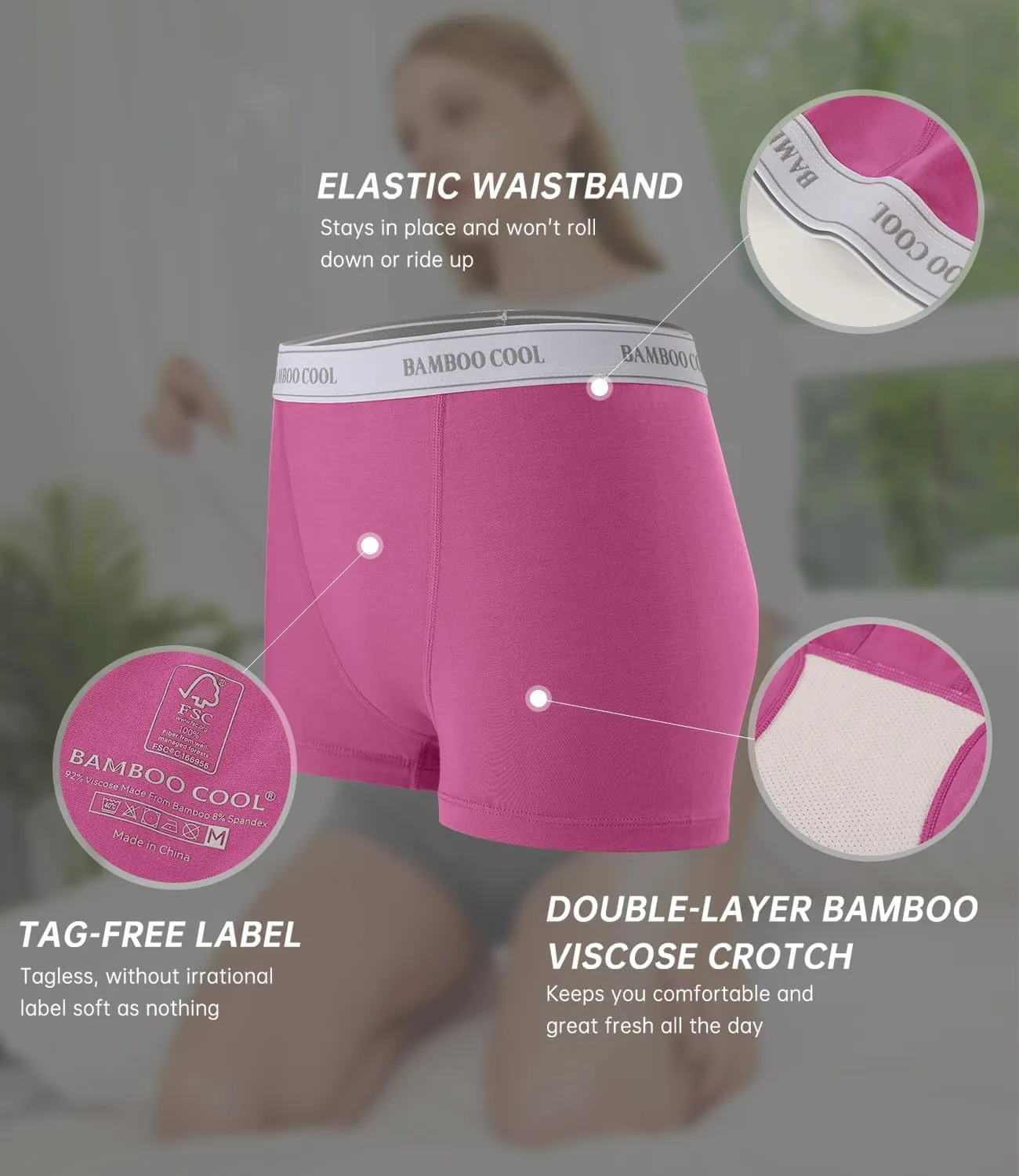 BAMBOO COOL Womens Bamboo Boxer Briefs Underwear Soft Stretch Boy Shorts Panties for Women