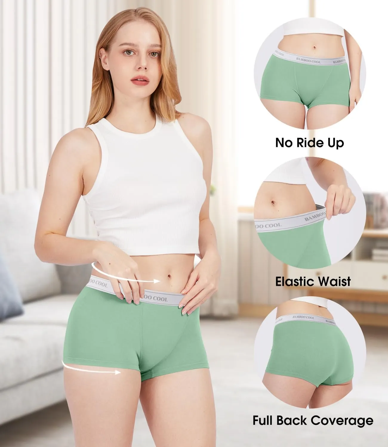 BAMBOO COOL Womens Bamboo Boxer Briefs Underwear Soft Stretch Boy Shorts Panties for Women