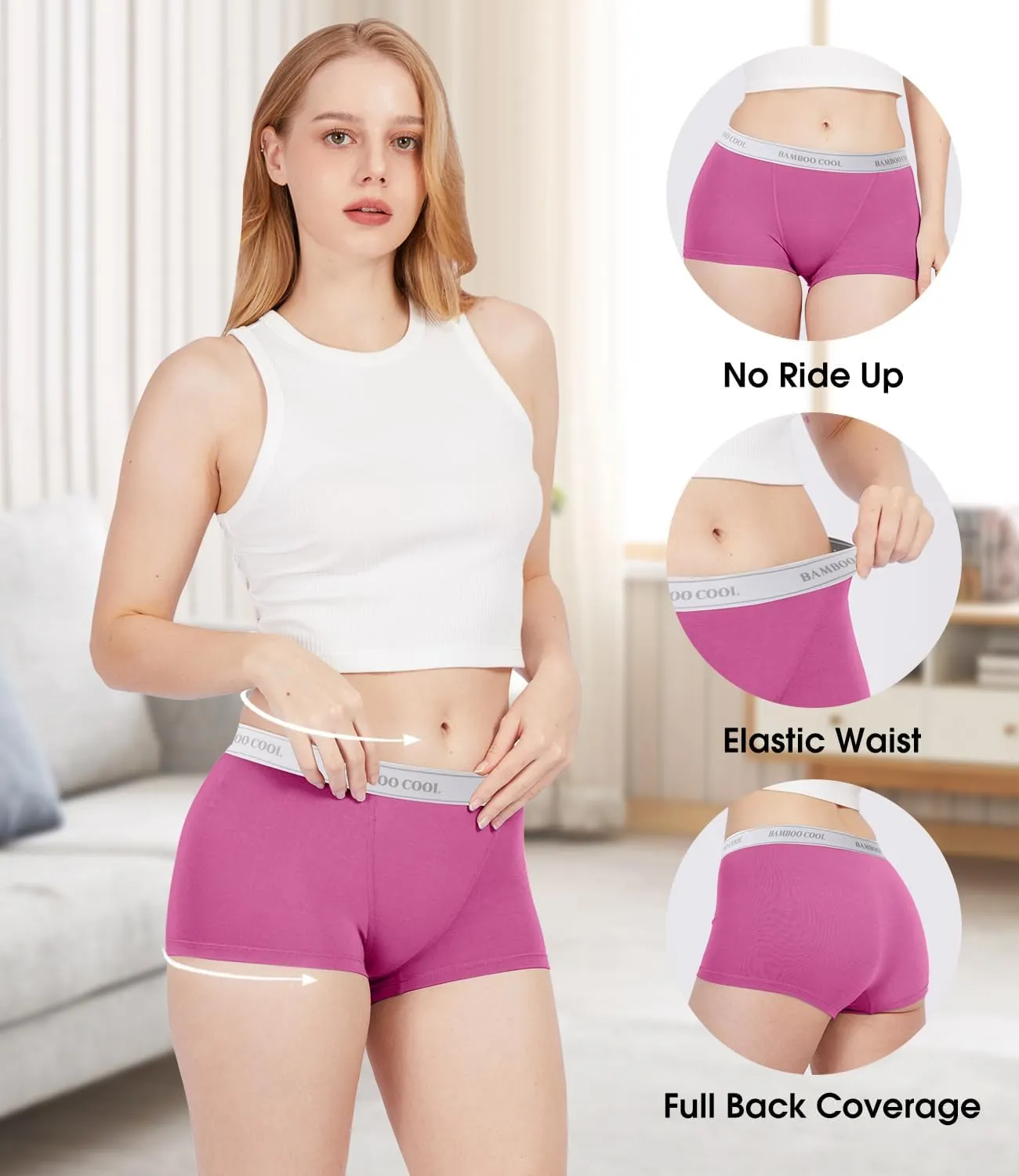 BAMBOO COOL Womens Bamboo Boxer Briefs Underwear Soft Stretch Boy Shorts Panties for Women