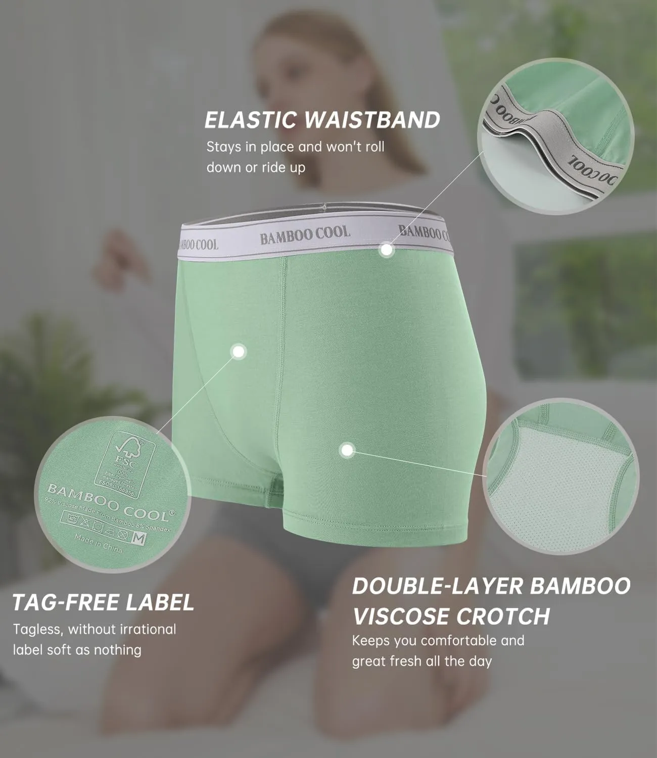 BAMBOO COOL Womens Bamboo Boxer Briefs Underwear Soft Stretch Boy Shorts Panties for Women