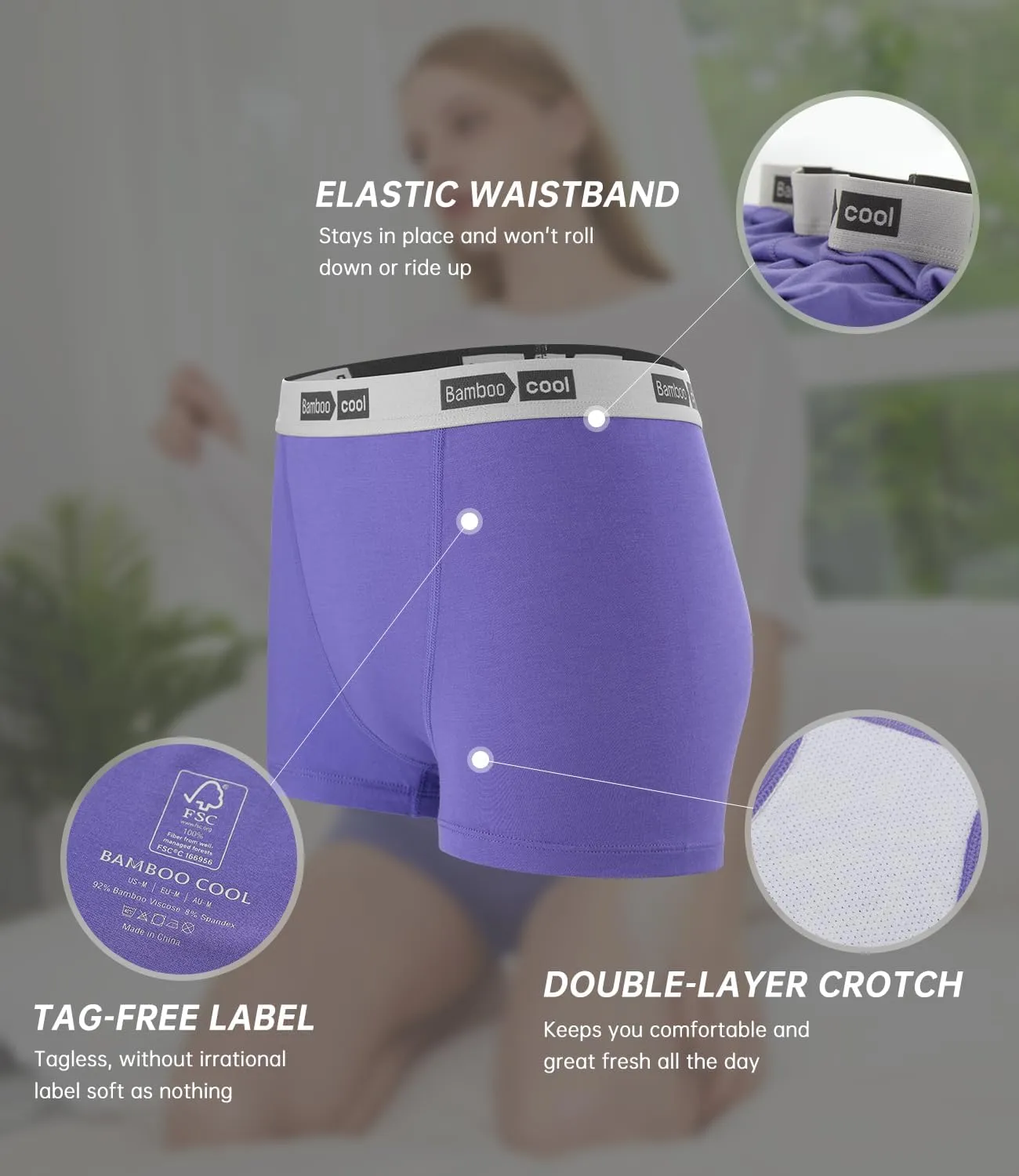 BAMBOO COOL Womens Bamboo Boxer Briefs Underwear Soft Stretch Boy Shorts Panties for Women