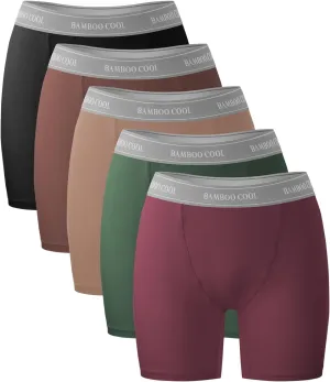 BAMBOO COOL Womens Boxer Briefs Boy Shorts Underwear Soft Stretch Panties for Women, 5-Pack