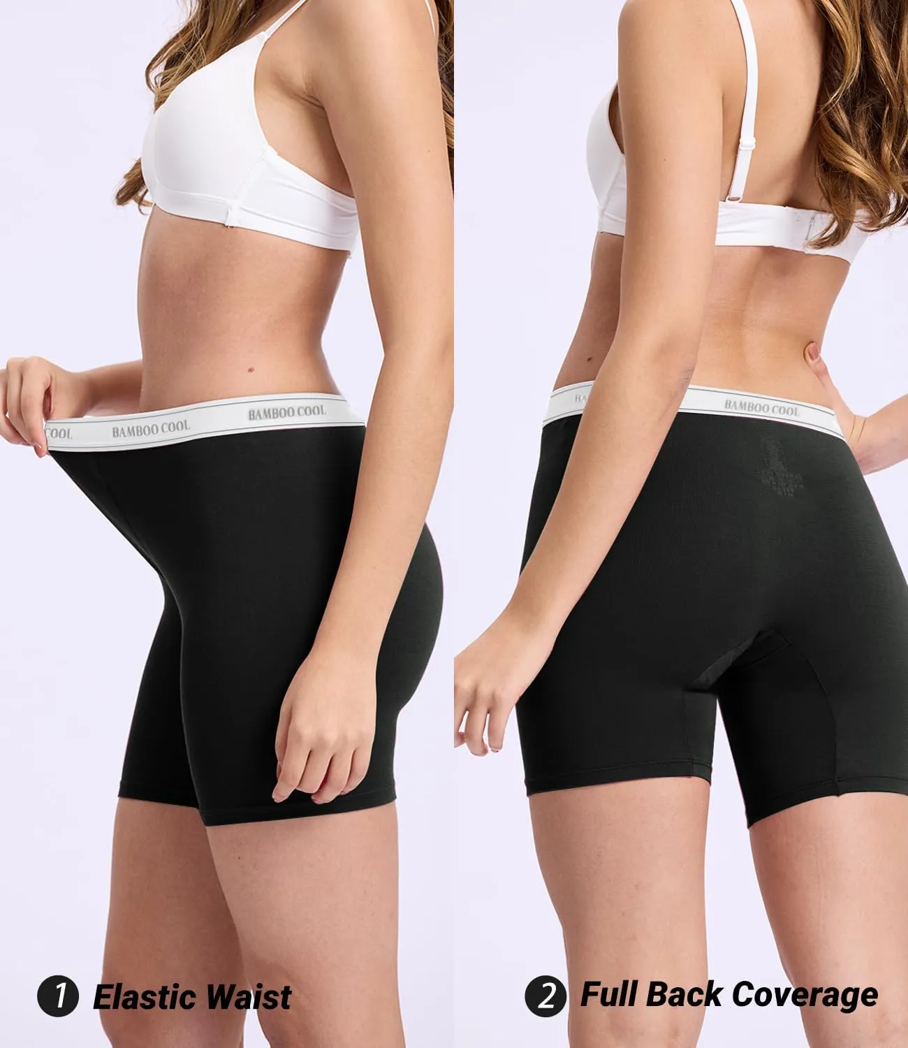 BAMBOO COOL Womens Boxer Briefs Boy Shorts Underwear Soft Stretch Panties for Women, 5-Pack
