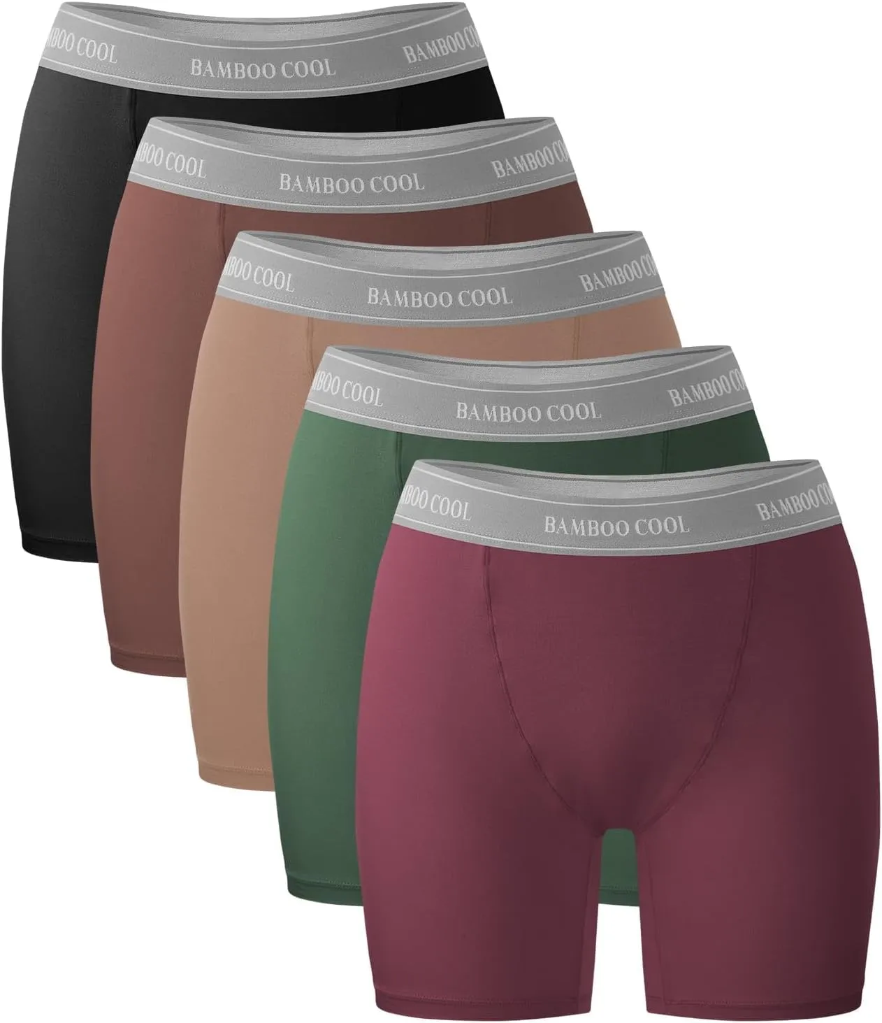 BAMBOO COOL Womens Boxer Briefs Boy Shorts Underwear Soft Stretch Panties for Women, 5-Pack