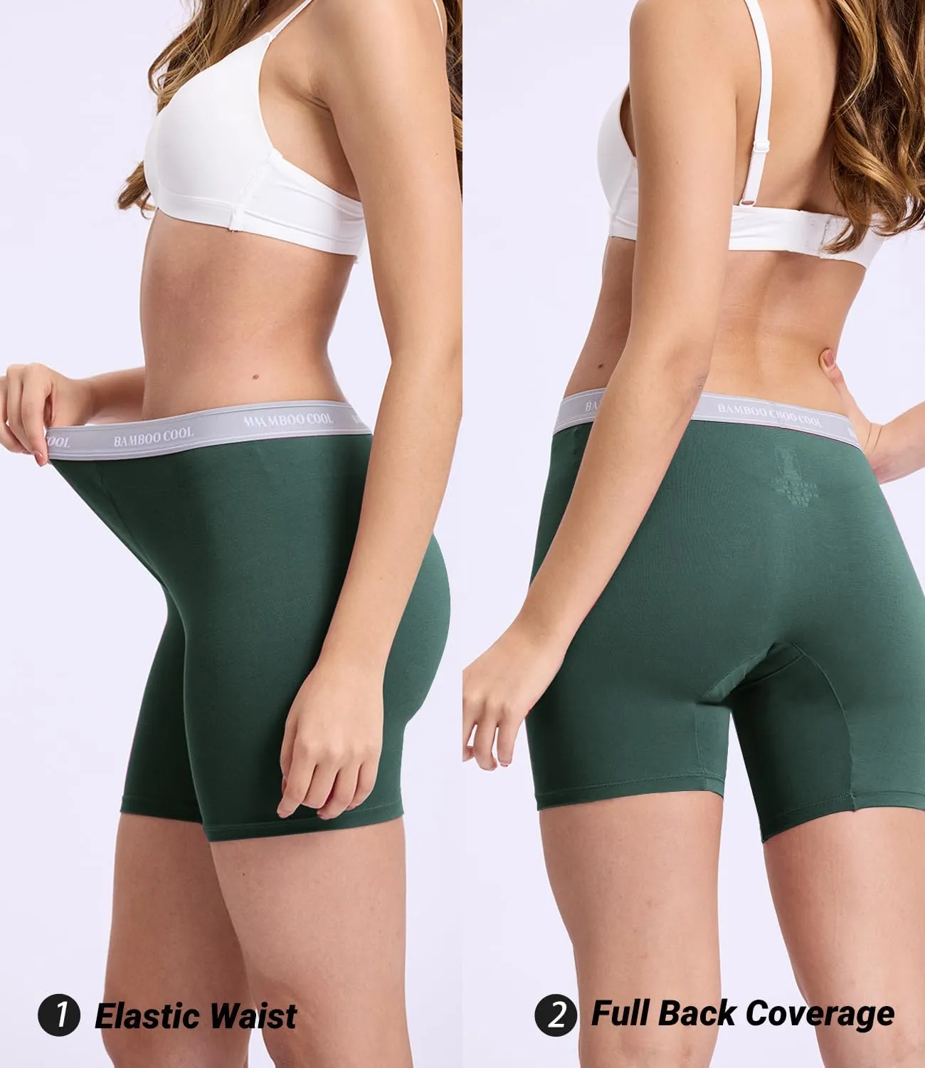 BAMBOO COOL Womens Boxer Briefs Boy Shorts Underwear Soft Stretch Panties for Women, 5-Pack