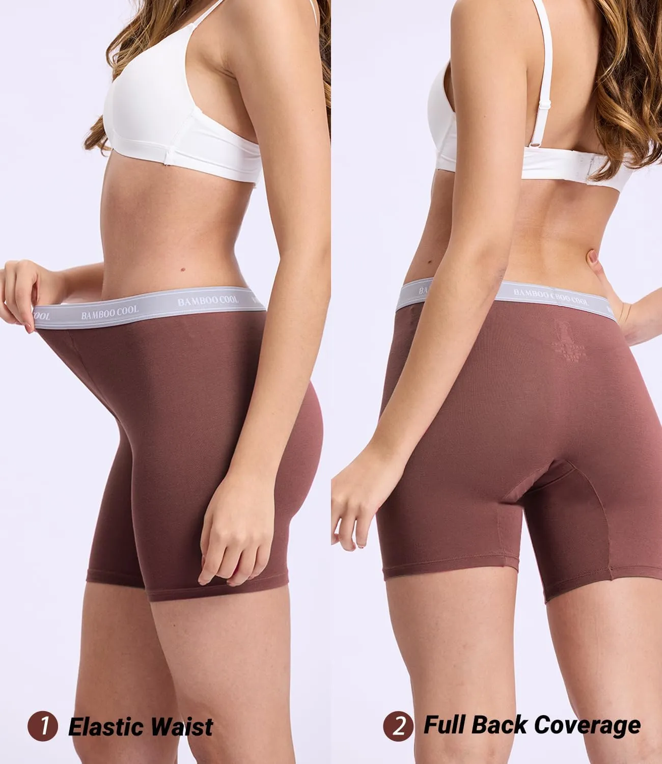 BAMBOO COOL Womens Boxer Briefs Boy Shorts Underwear Soft Stretch Panties for Women, 5-Pack