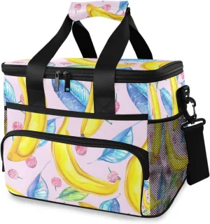Banana Palm Leaf Tropical Fruit Cooler Bag Insulated Cooler Soft Sided Cooler 24 Can Portable Picnic Bag Large Leakproof Lunch Bag Box for Beach Grocery Camping Travel Car Men Women