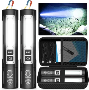 Banral Rechargeable Flashlights High Lumens - Super Bright Small Pocket Magnetic Flashlight, 8 Modes LED Tactical Flash Light, Dual Button Powerful Flashlight for Camping (2, Pure Black)
