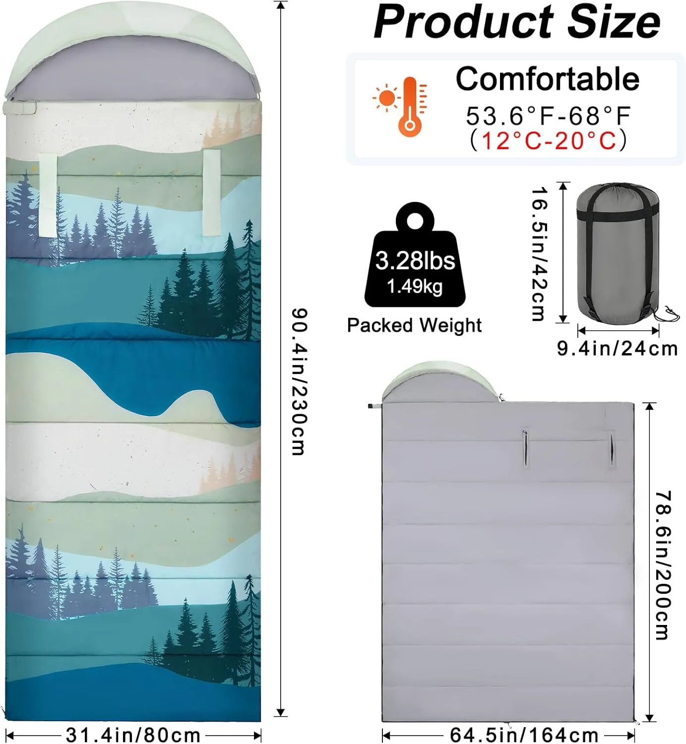 Basumee Sleeping Bags for Adults 3 Season Warm Cool Weather Wearable Camping Sleeping Bag with Compression Bag Portable Backpacking Hiking Camping Essential for Women Men Kids Teens