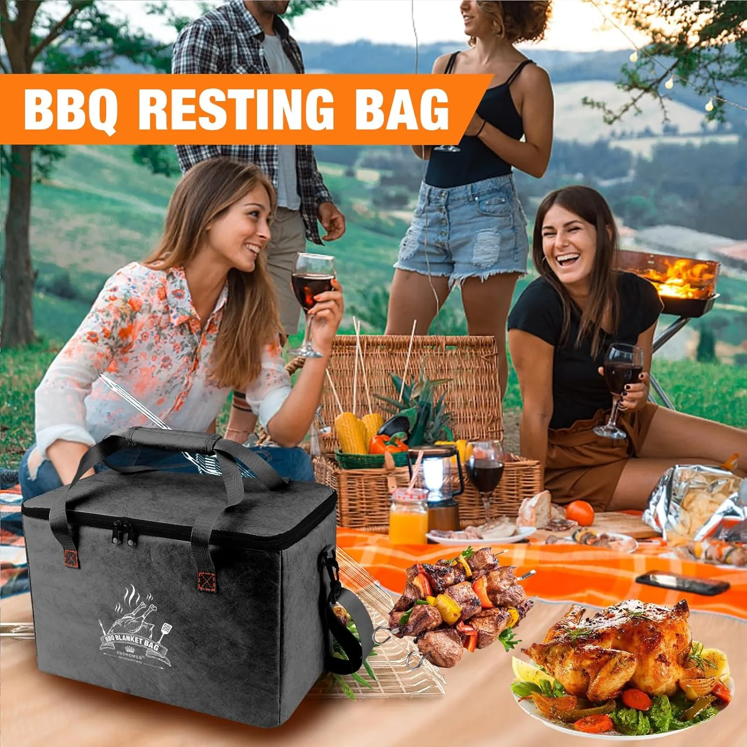 BBQ Blanket for Resting Meat, Reusable Insulated Brisket Resting Blanket, Large Capacity BBQ Meat Blanket Bag with Adjustable Shoulder Strap, Smoker Meat Insulated Resting Bag for BBQ Meat
