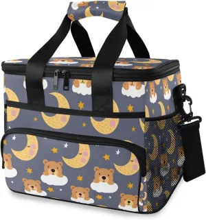 Bear Moon Night Star Cooler Bag Insulated Cooler Soft Sided Cooler 24 Can Portable Picnic Bag Large Leakproof Lunch Bag Box for Beach Grocery Camping Travel Car Men Women