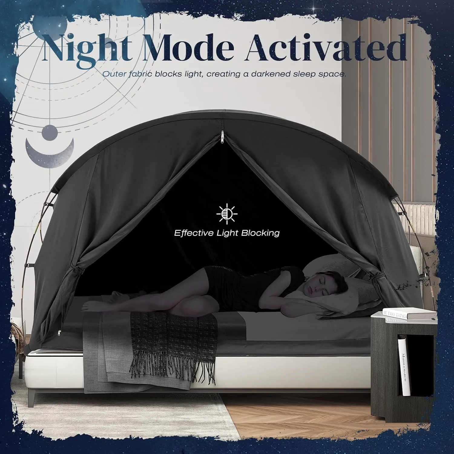 Bed Tent Canopy Full, Blackout Portable Sleep Tent Easy Setup, Breathable Mesh, Privacy Curtains for Adults, Ideal for Indoor