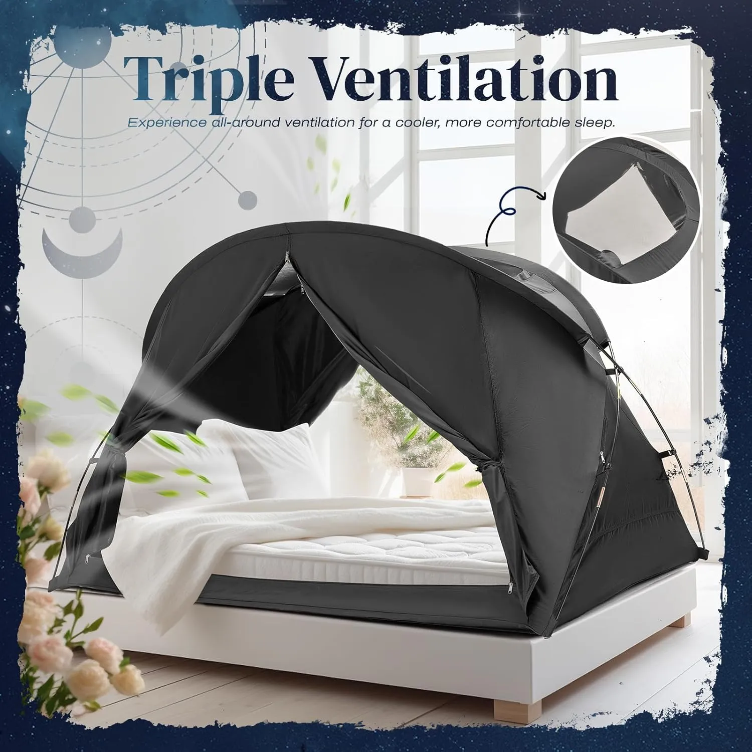 Bed Tent Canopy Full, Blackout Portable Sleep Tent Easy Setup, Breathable Mesh, Privacy Curtains for Adults, Ideal for Indoor