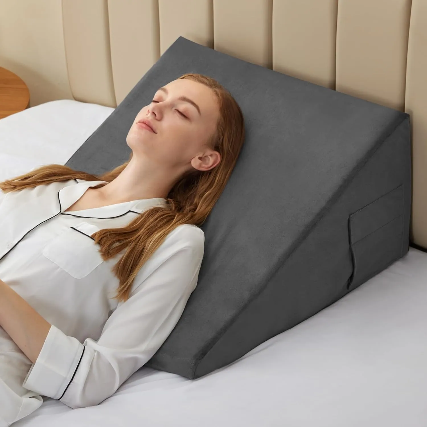 Bed Wedge Pillow for Sleeping, 10 Inch Memory Foam Wedge Pillow Post Surgery, Triangle Pillows Wedge, Elevated Support Pillows for Sleeping, Acid Reflux & Snoring - Removable Washable Cover