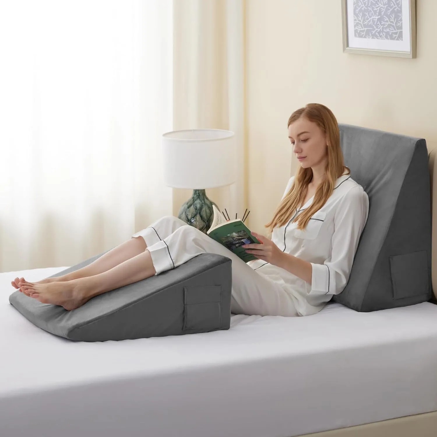 Bed Wedge Pillow for Sleeping, 8 Inch Memory Foam Wedge Pillow Post Surgery, Triangle Pillows Wedge, Elevated Support Pillows for Sleeping, Acid Reflux & Snoring - Removable Washable Cover