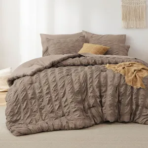Bedsure Bed in a Bag King - 7 Pieces Plaid Seersucker Bedding Comforter Sets, Soft Lightweight Affogat Boho Bed Set with Comforters King Size, Sheets, Pillowcases & Shams