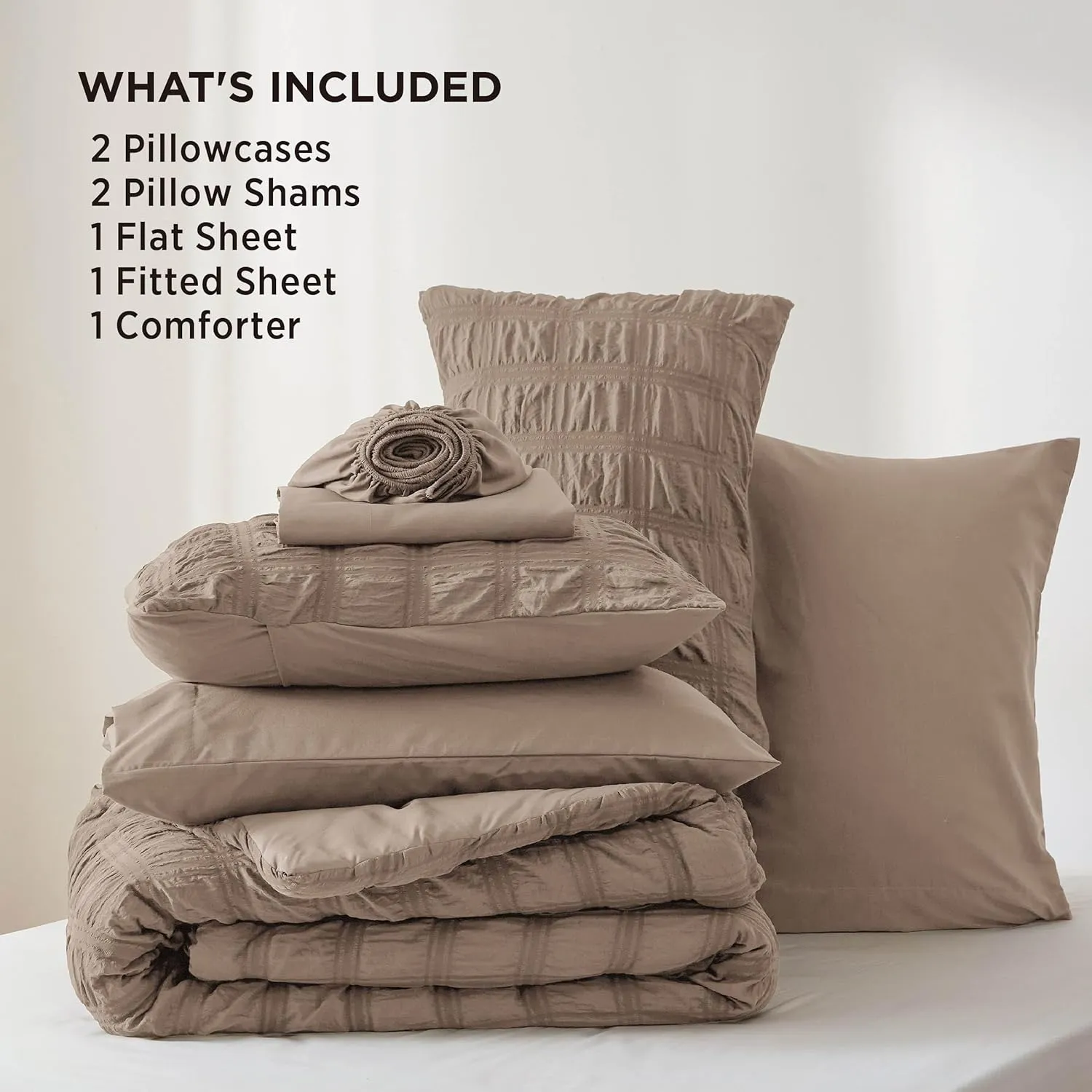 Bedsure Bed in a Bag King - 7 Pieces Plaid Seersucker Bedding Comforter Sets, Soft Lightweight Affogat Boho Bed Set with Comforters King Size, Sheets, Pillowcases & Shams