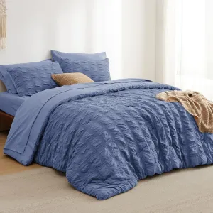 Bedsure Bed in a Bag King - 7 Pieces Plaid Seersucker Bedding Comforter Sets, Soft Lightweight Mineral Blue Boho Bed Set with Comforters King Size, Sheets, Pillowcases & Shams