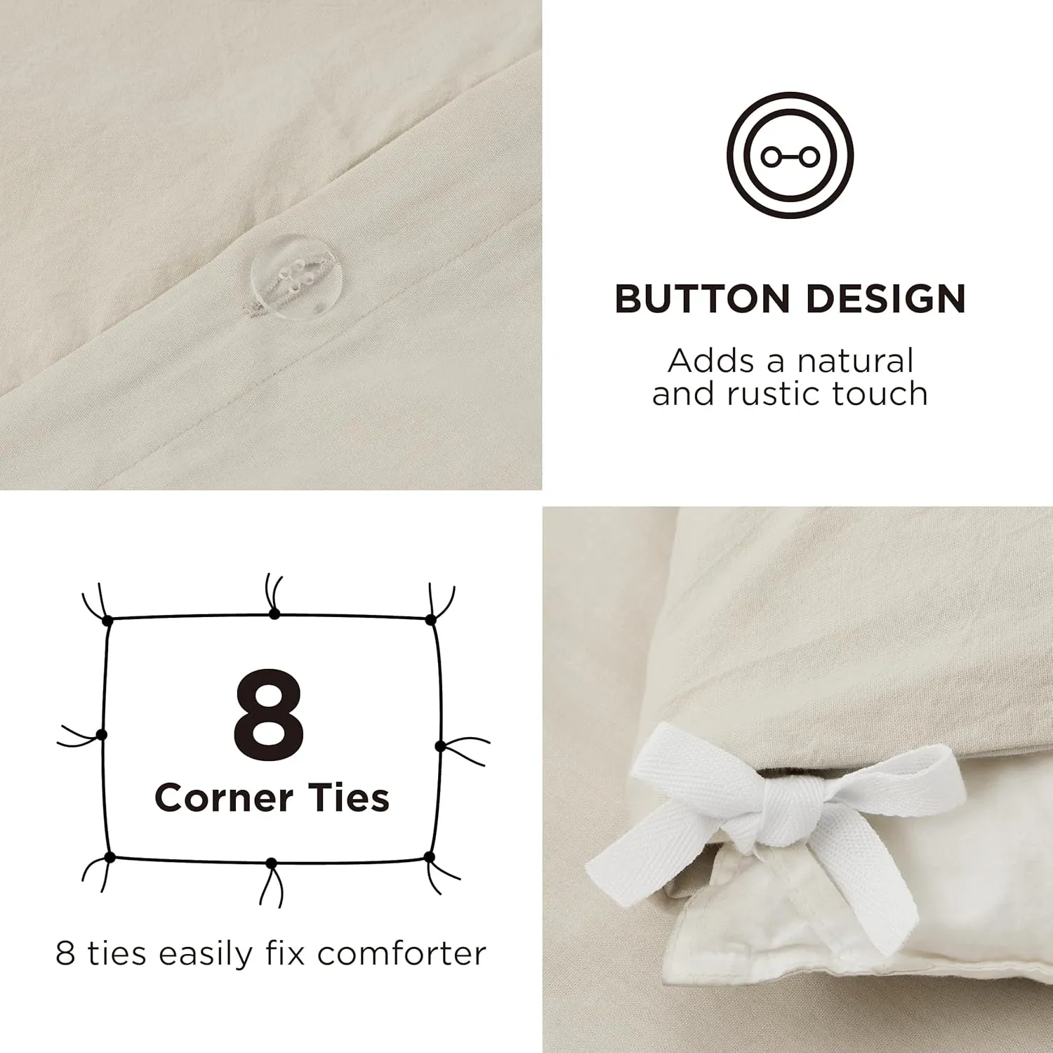 Bedsure Cotton Duvet Cover King Size - Tufted Beige Duvet Cover Set, 5-Piece Shabby Chic Boho Bedding Set with Fitted Sheet, Soft and Breathable Bedding Set with 2 Pillowcases(King, 104"x90")
