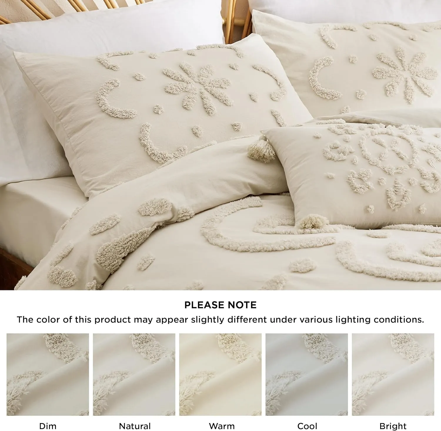 Bedsure Cotton Duvet Cover King Size - Tufted Beige Duvet Cover Set, 5-Piece Shabby Chic Boho Bedding Set with Fitted Sheet, Soft and Breathable Bedding Set with 2 Pillowcases(King, 104"x90")