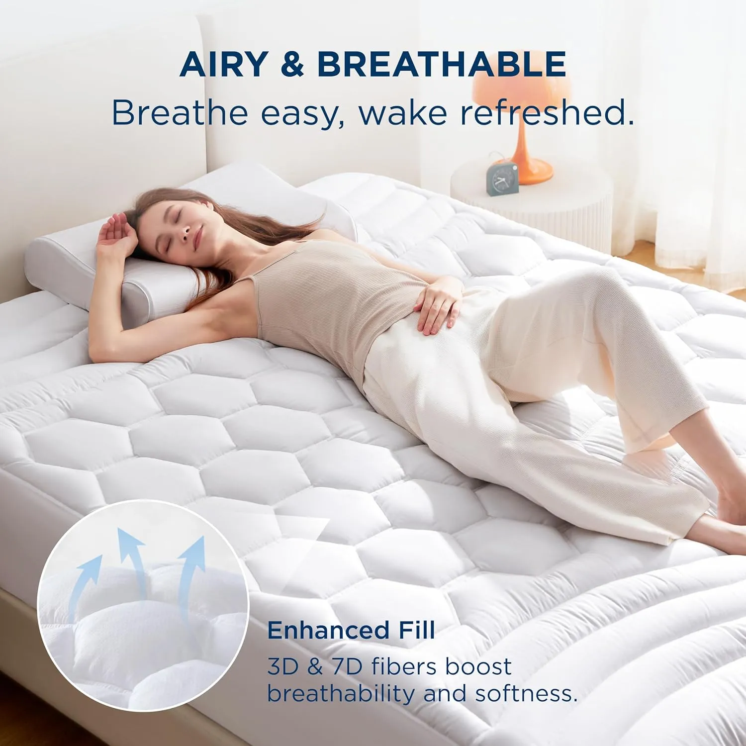 Bedsure Full Size Mattress Pad - Quilted Fitted Mattress Topper Protector with 8-21 Inches Deep Pocket, Noiseless Breathable Bed Cover Padded, Machine Washable, White, 54x75 Inches