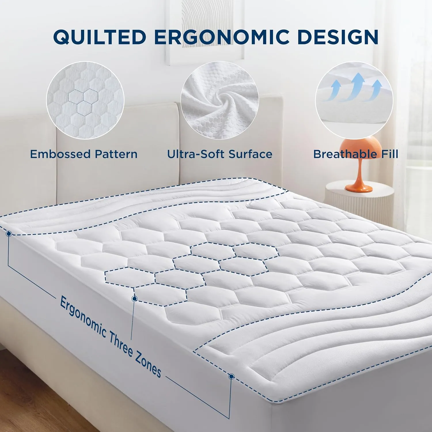 Bedsure Full Size Mattress Pad - Quilted Fitted Mattress Topper Protector with 8-21 Inches Deep Pocket, Noiseless Breathable Bed Cover Padded, Machine Washable, White, 54x75 Inches
