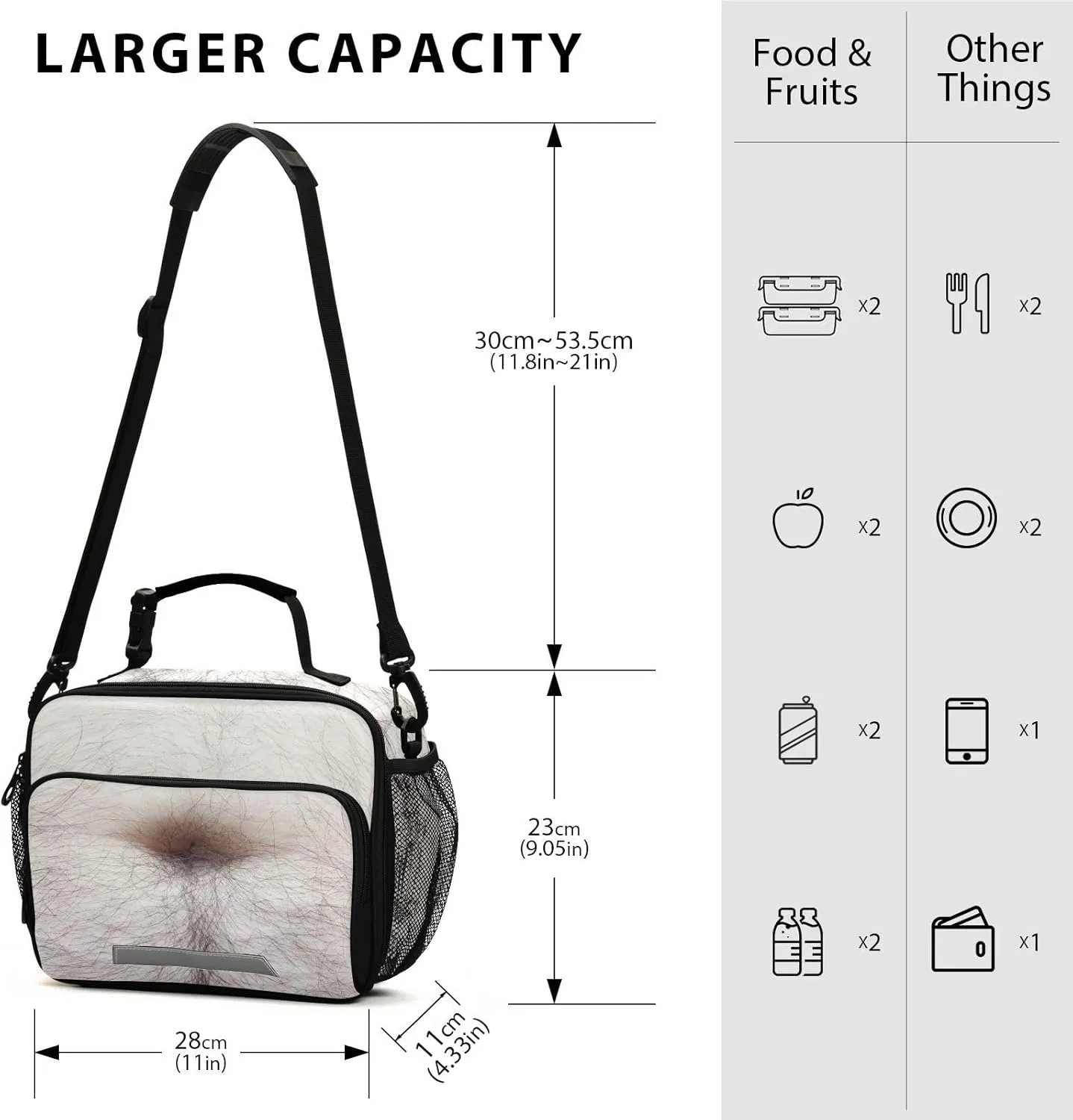 Beer Belly Funny Lunch Bag for Women Men Hairy Stomach Insulated Cooler Tote Bag with Adjustable Shoulder Strap Large Capacity Reusable Leakproof Picnic Lunch Box Outdoor for Adult Office