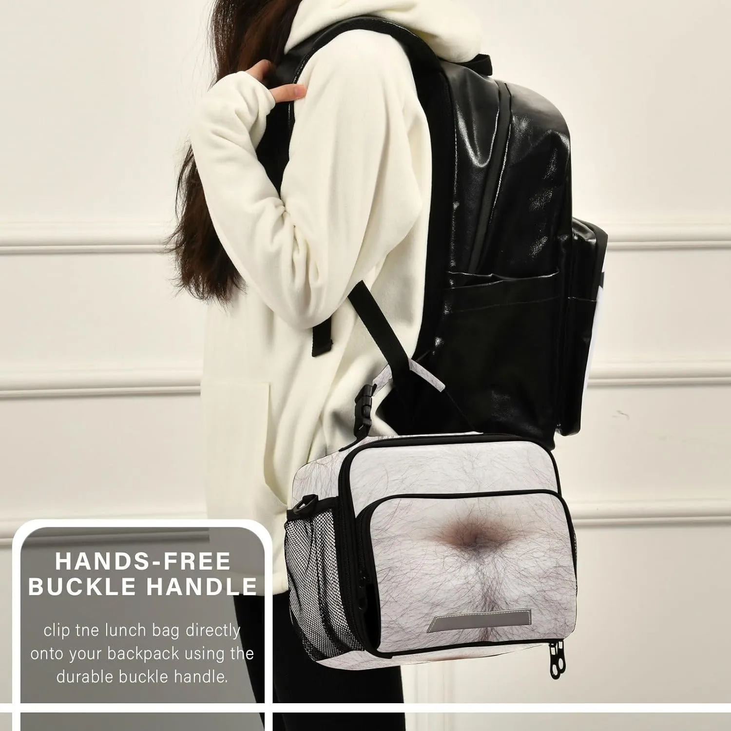 Beer Belly Funny Lunch Bag for Women Men Hairy Stomach Insulated Cooler Tote Bag with Adjustable Shoulder Strap Large Capacity Reusable Leakproof Picnic Lunch Box Outdoor for Adult Office