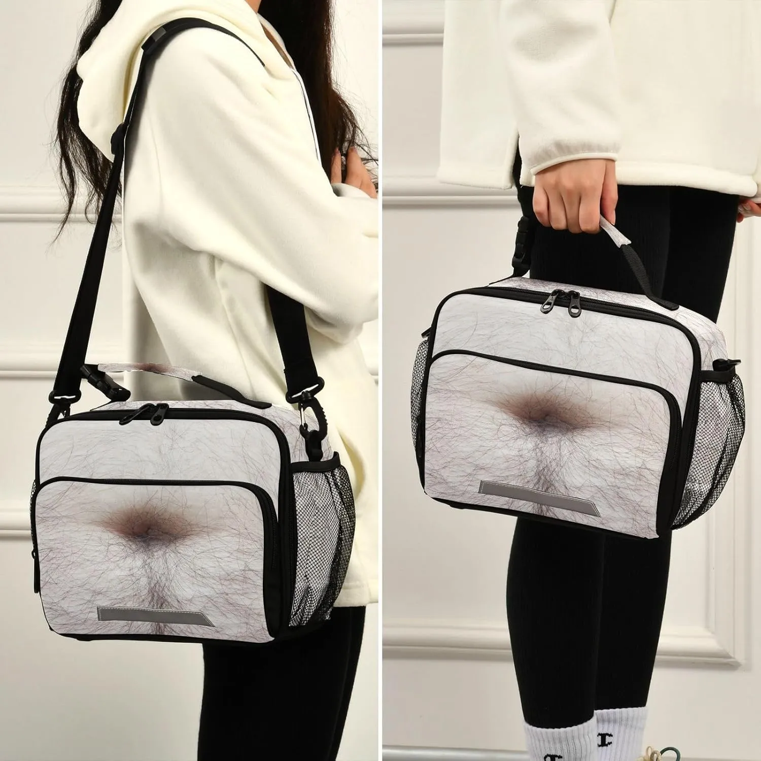 Beer Belly Funny Lunch Bag for Women Men Hairy Stomach Insulated Cooler Tote Bag with Adjustable Shoulder Strap Large Capacity Reusable Leakproof Picnic Lunch Box Outdoor for Adult Office