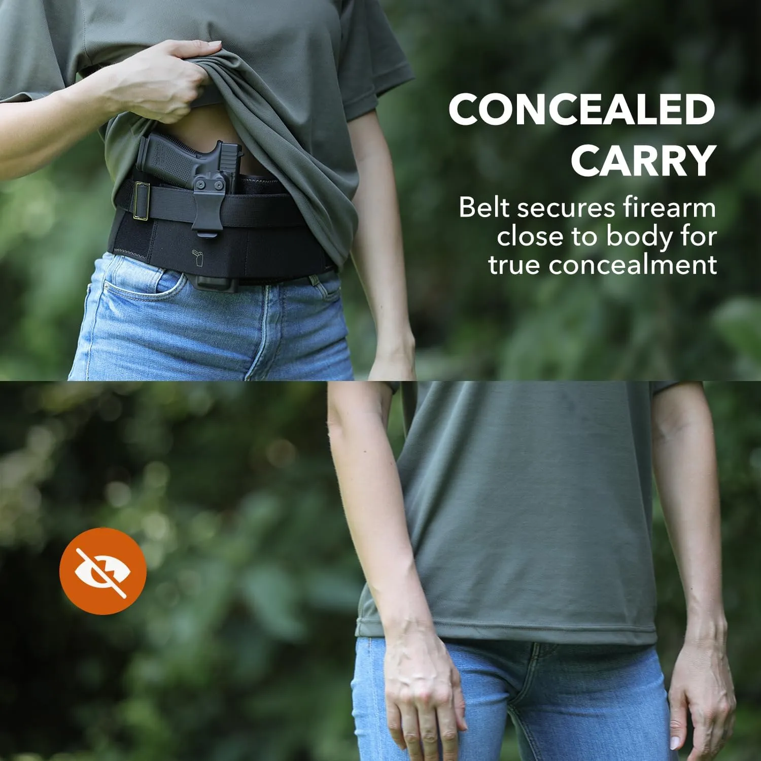 Belly Band Holster for Women & Men Concealed Carry Gun Holsters Tactical Pistol Belt Compatible with Any Kydex Holster for Running, Hiking, Jogging & EDC (Kydex Holster not Included)