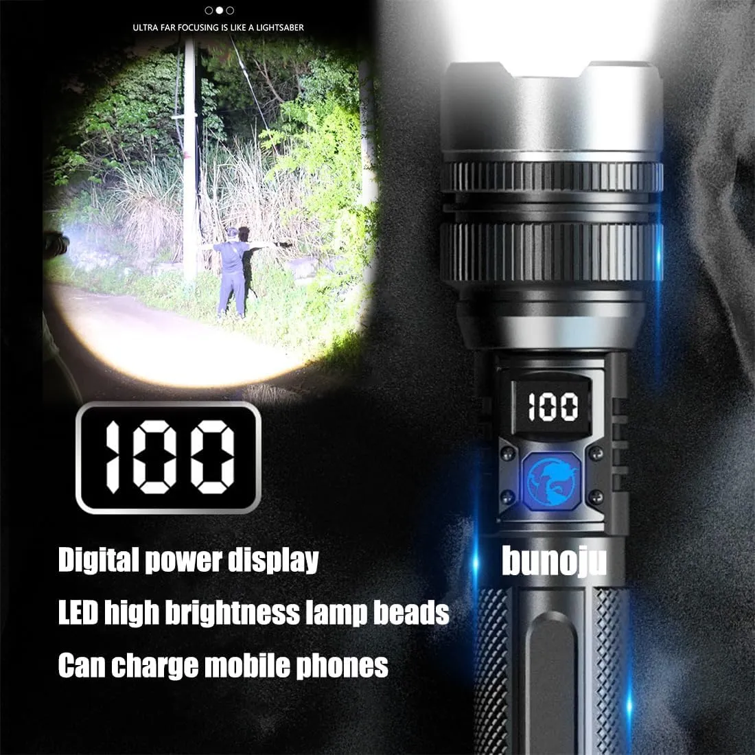 Benighty Flash Light, 20000 High Lumens Benighty Survival Flashlight, The Ultimate Tactical Flashlights, IPX5 Waterproof, Mechanical Zoomable, Emergencies Handheld Torch for Outdoor (1PC)