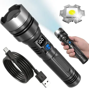 Benighty Flash Light, 20000 High Lumens Benighty Survival Flashlight, The Ultimate Tactical Flashlights, IPX5 Waterproof, Mechanical Zoomable, Emergencies Handheld Torch for Outdoor (1PC)