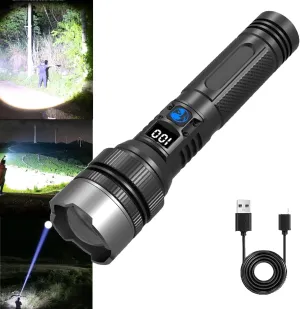 Benighty Flash Light,2025 The Ultimate Survival Flashlight,Waterproof Tactical High Lumens Flashlights with LCD Digital Display,3 Modes Rechargeable Zoomable Emergencies Handheld Spotlight (1PCS)
