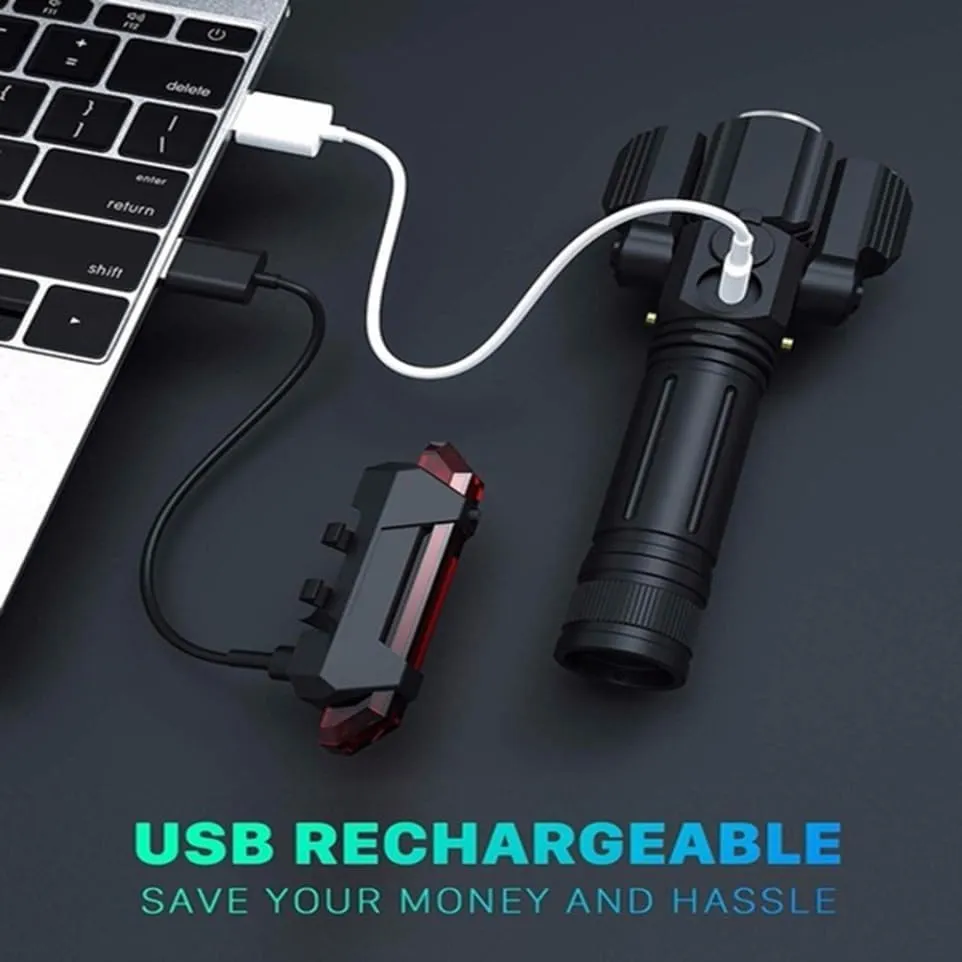 BESPORTBLE 3-lamp Head Aircraft Shape Flashlight Small Rechargeable Front Light Waterproof No Battery
