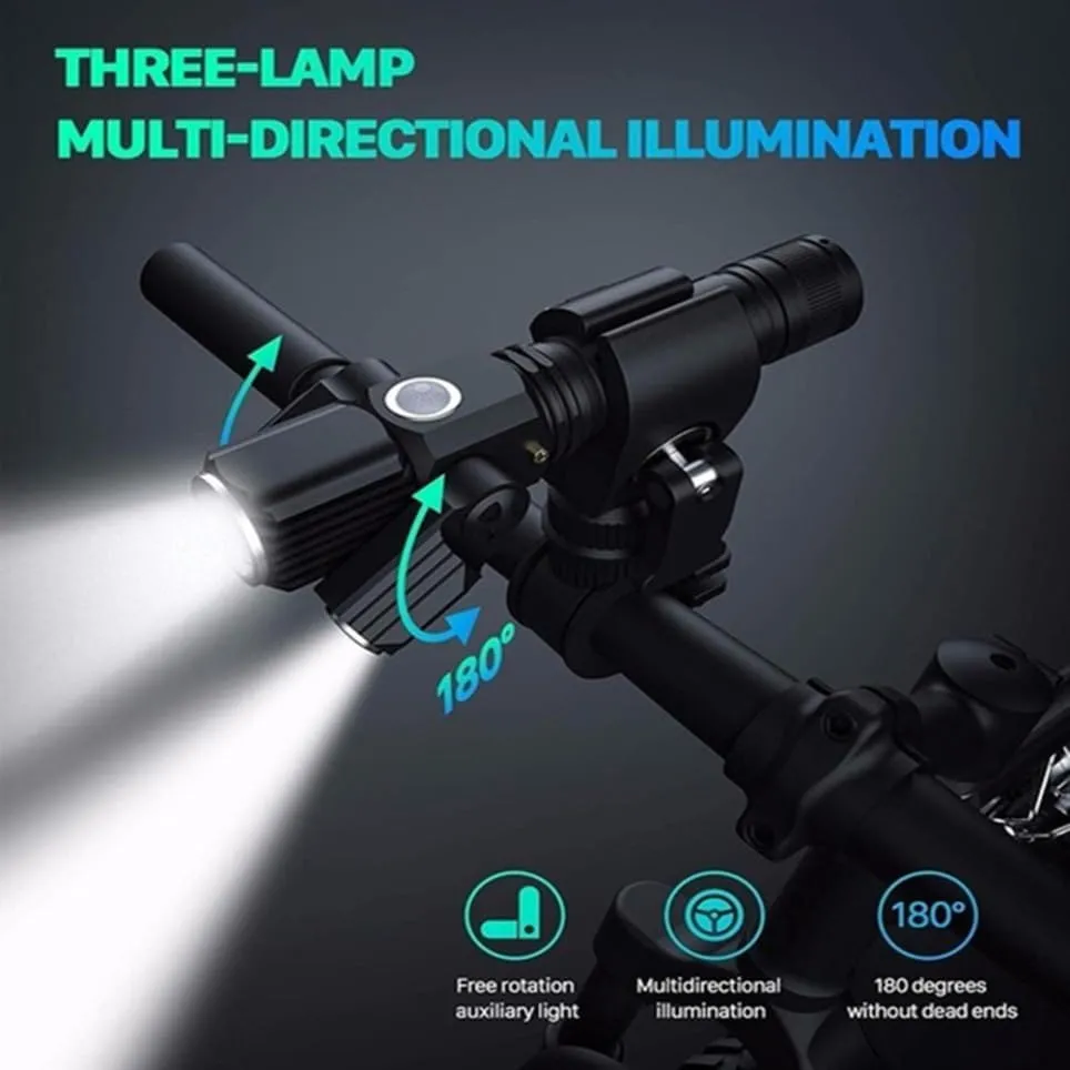 BESPORTBLE 3-lamp Head Aircraft Shape Flashlight Small Rechargeable Front Light Waterproof No Battery