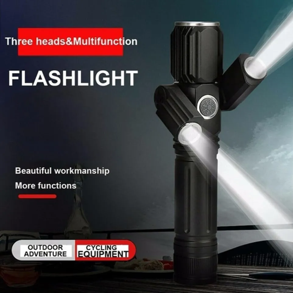 BESPORTBLE 3-lamp Head Aircraft Shape Flashlight Small Rechargeable Front Light Waterproof No Battery