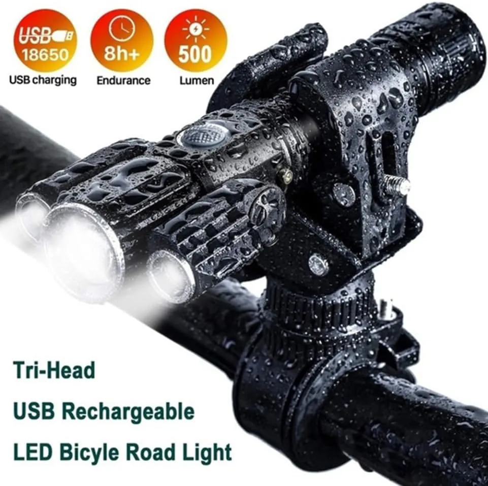 BESPORTBLE 3-lamp Head Aircraft Shape Flashlight Small Rechargeable Front Light Waterproof No Battery