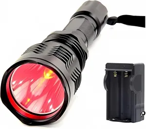 BESTSUN Brightest Waterproof Red Light Flashlight HS-802 1000 Lumens 350 Yard Long Range Red Hunting Light Coyote Hog Night Vision Red LED Flashlight Light Lamp Torch with Rechargeable Battery Charger