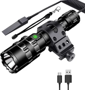 BESTSUN Tactical Flashlights Rechargeable 3000 High Lumen Super Bright LED Flashlight 5 Modes Weapon Light with Picatinny Offset Mount and Pressure Switch, USB Cable Included