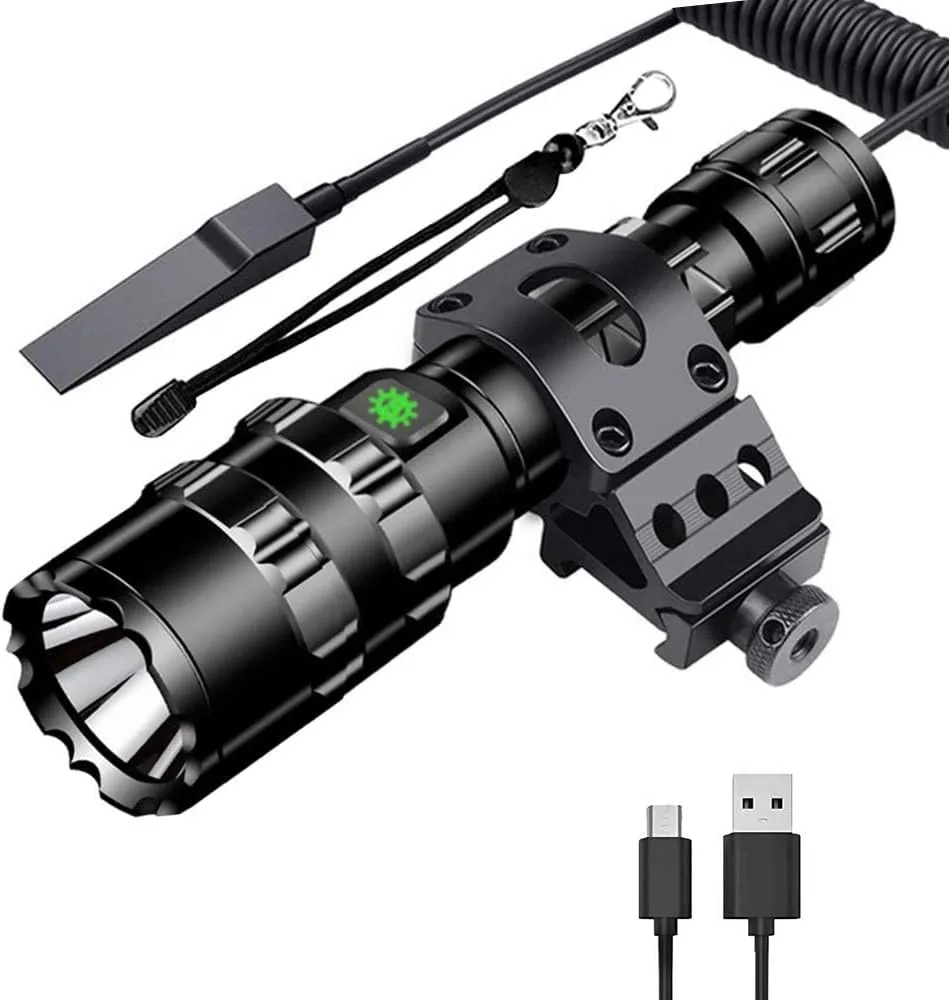 BESTSUN Tactical Flashlights Rechargeable 3000 High Lumen Super Bright LED Flashlight 5 Modes Weapon Light with Picatinny Offset Mount and Pressure Switch, USB Cable Included