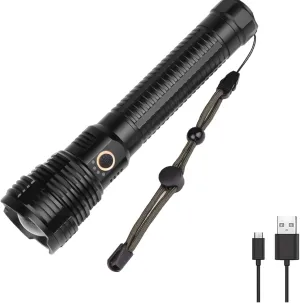 BESTSUN Ultra Bright XHP70 LED Flashlight 18000 Lumens Tactical Rechargeable XHP70 Flashlights 5 Modes Durable Waterproof Zoomable Torch Lamp for Hiking, Camping Traveling Fishing