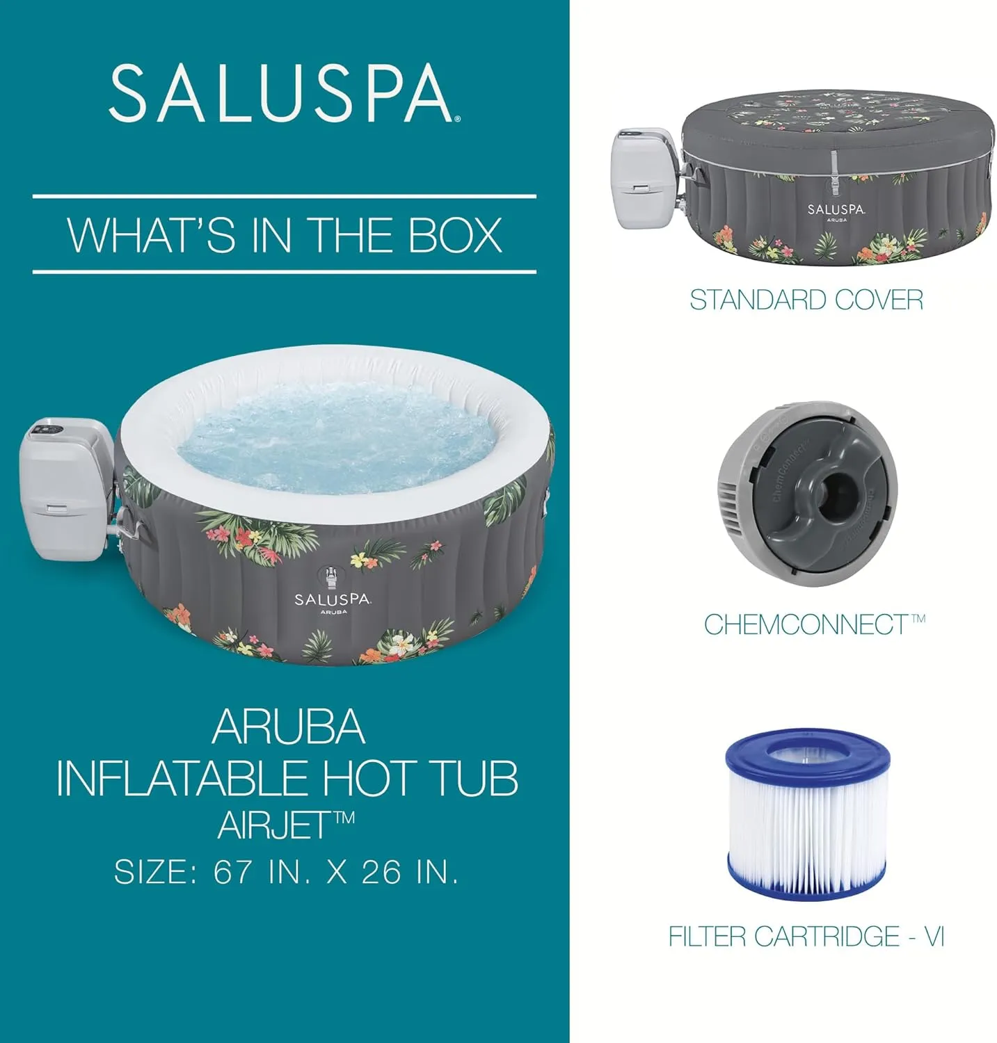 Bestway SaluSpa Sun Shade Canopy Bundled with Aruba SaluSpa Inflatable Outdoor Hot Tub with 110 Soothing AirJets and Insulated Cover
