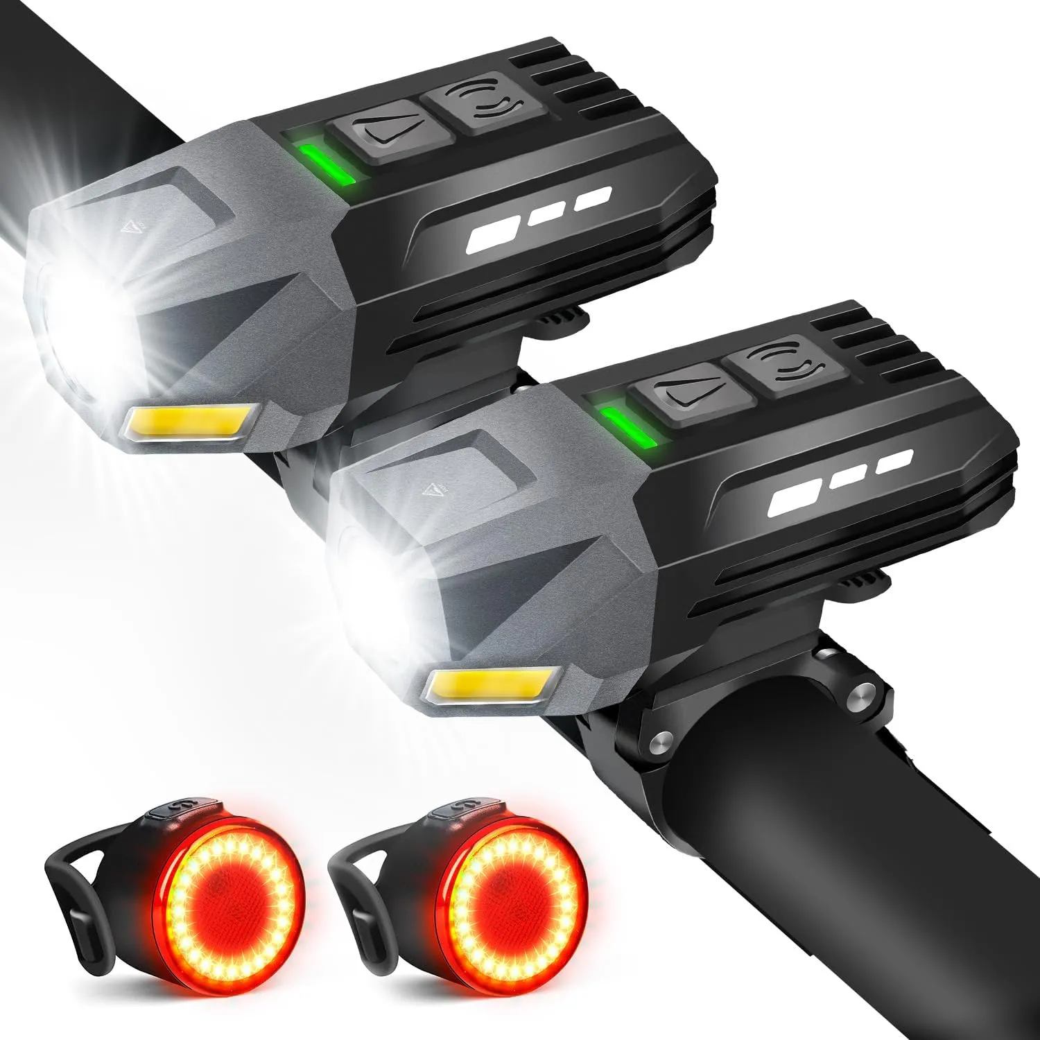 Bike Light Set, Rechargeable Bicycle Lights for Night Riding Front and Rear, Powerful Waterproof Bike Headlight, Easy to Install for Men Women Kids Road Mountain Cycling