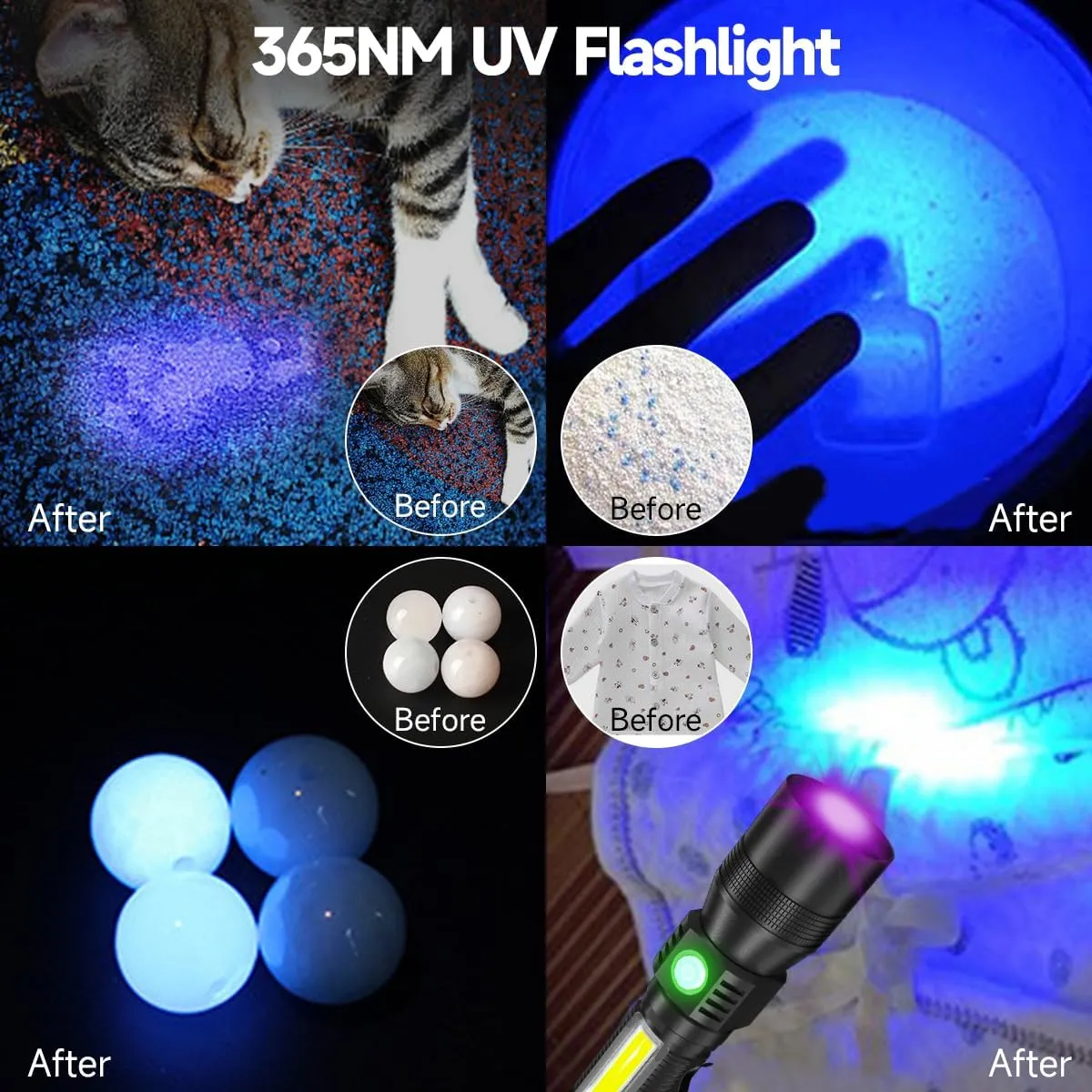 Black Light Flashlight, 3 in-1 Rechargeable Flashlights, UV Light Magnetic LED Flashlight High Lumens, 7 Mode Camping Waterproof Flashlight for Pet Urine Detection, Include case