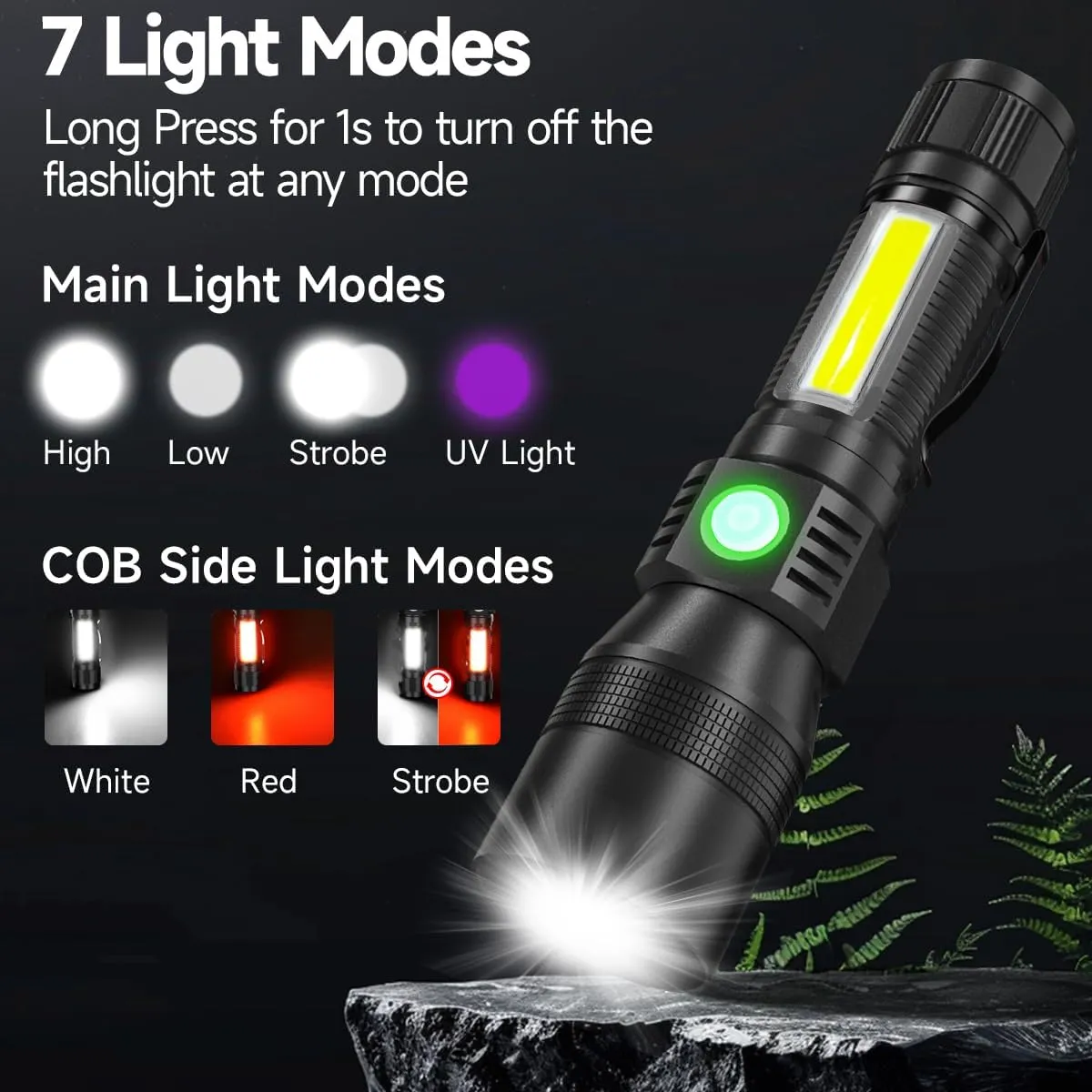 Black Light Flashlight, 3 in-1 Rechargeable Flashlights, UV Light Magnetic LED Flashlight High Lumens, 7 Mode Camping Waterproof Flashlight for Pet Urine Detection, Include case
