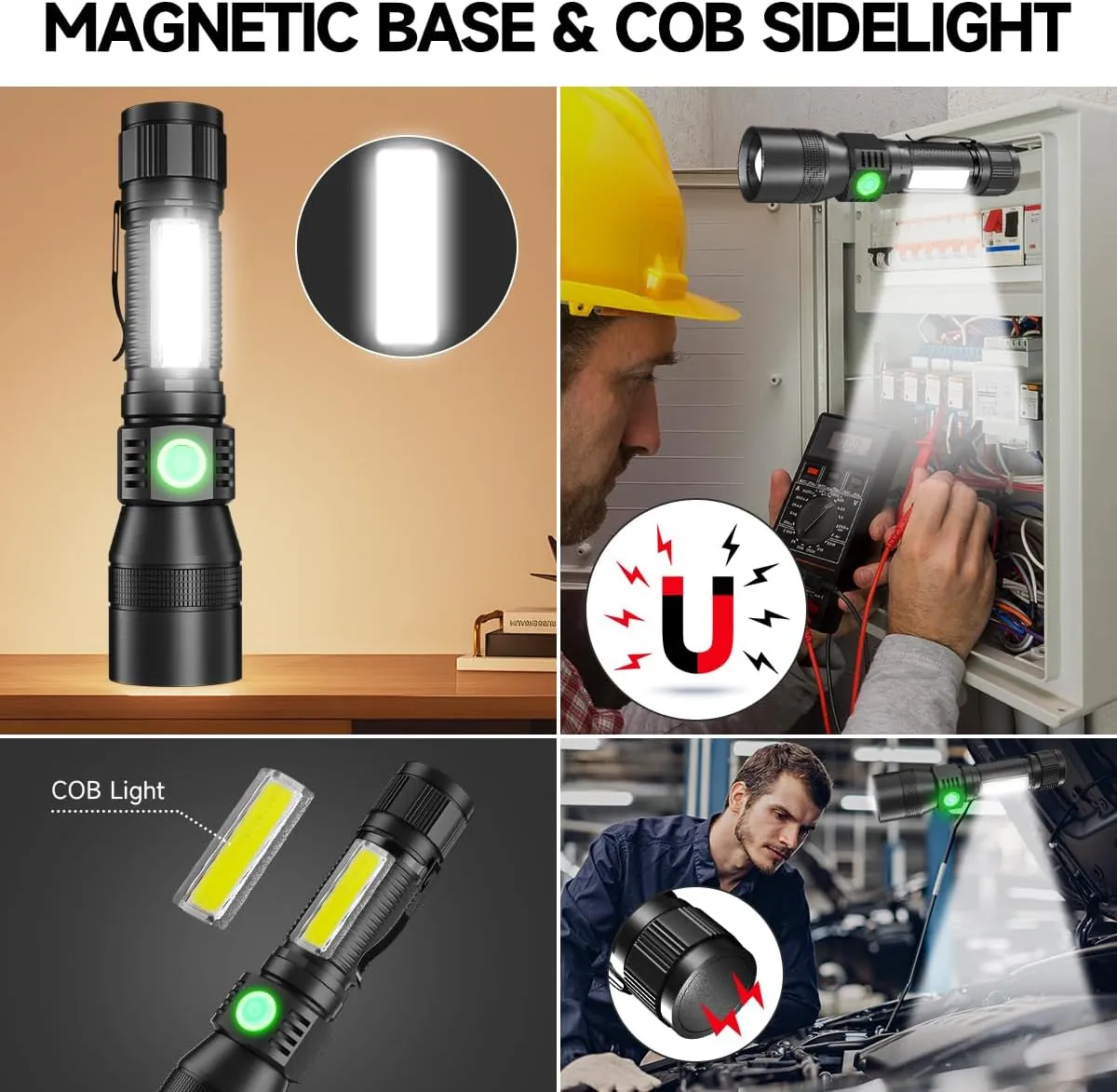 Black Light Flashlight, 3 in-1 Rechargeable Flashlights, UV Light Magnetic LED Flashlight High Lumens, 7 Mode Camping Waterproof Flashlight for Pet Urine Detection, Include case