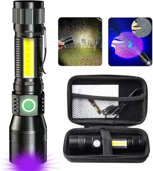 Black Light Flashlight, 3 in-1 Rechargeable Flashlights, UV Light Magnetic LED Flashlight High Lumens, 7 Mode Camping Waterproof Flashlight for Pet Urine Detection, Include case