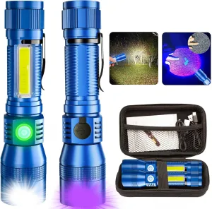 Black Light Flashlights, 3-in-1 UV Flashlight with Clip, Magnetic Base, COB Light, Tactical Rechargeable Flashlight, High Lumens 7 Modes LED Flashlight 2pack with case - Blue