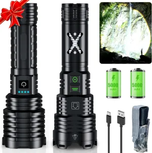 Black&Black LED Flashlights High Lumens, Tactical Flashlight Rechargeable USB C, 11 Modes, Zoomable, IP67 Waterproof, High Powered Flashlight for Home Camping Emergencies